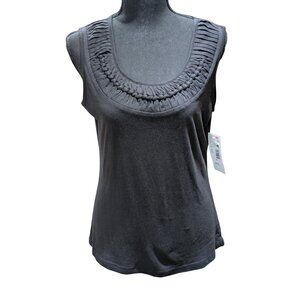 Notations Womens Black Sleeveless Top With Ruched Neckline S NEW with Tags